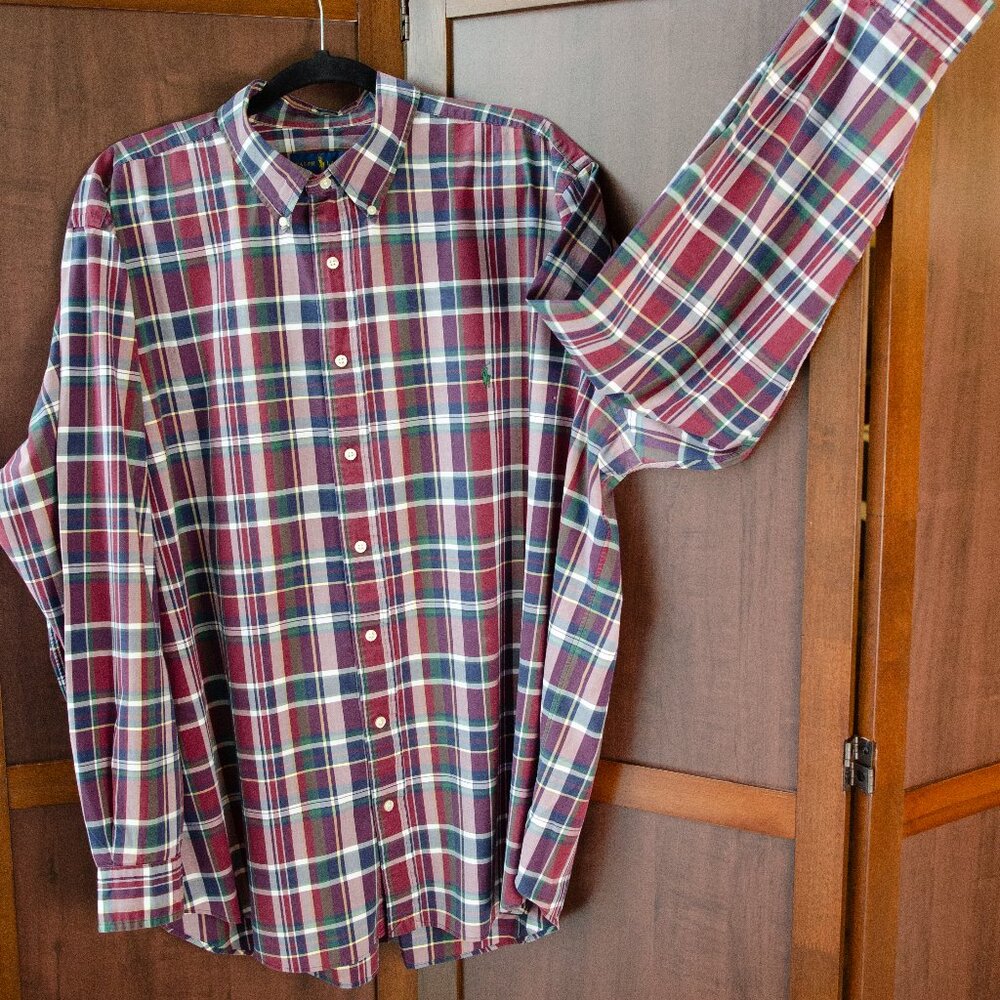 Polo Ralph Lauren Red & Green Plaid Button-Down Shirt 2XB - Picture 3 of 3